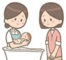 女性の方が赤ちゃんを抱っこし沐浴させようとしているイラスト