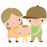 男性と女性が小さな子どもと手をつないで並んでいるイラスト