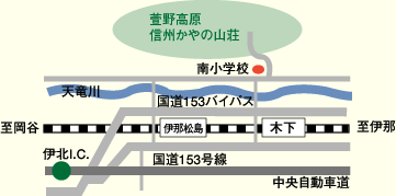 萱野高原、信州かやの山荘までの地図