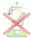 トイレットペーパー以外のものが投げ込まれようとしているトイレに赤いバツ印がされているイラスト