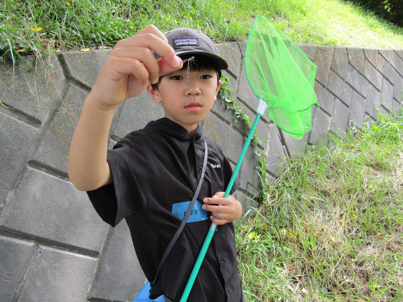 トンボを捕まえた男の子