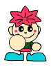 頭がもみじの形で拳を握った右手を前に出しているもみじちゃんのイラスト