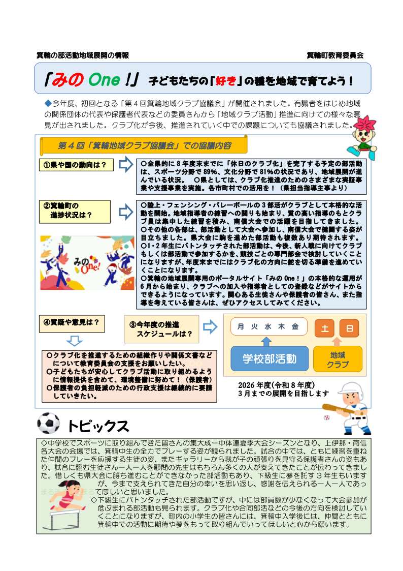 箕輪の部活動地域展開の情報 NO2