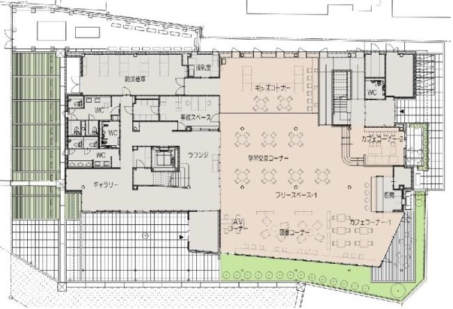 箕輪町防災交流施設「みのわBASE」1階平面図