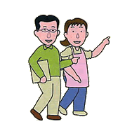 男性とケアマネージャーのイラスト