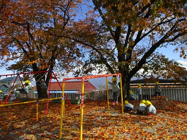 上古田保育園：落ち葉のベット