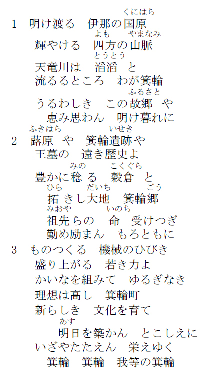 箕輪町の歌の歌詞
