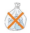 レジ袋に小分けし、大きな袋にまとめて入ったゴミ袋にバツ印がされているイラスト