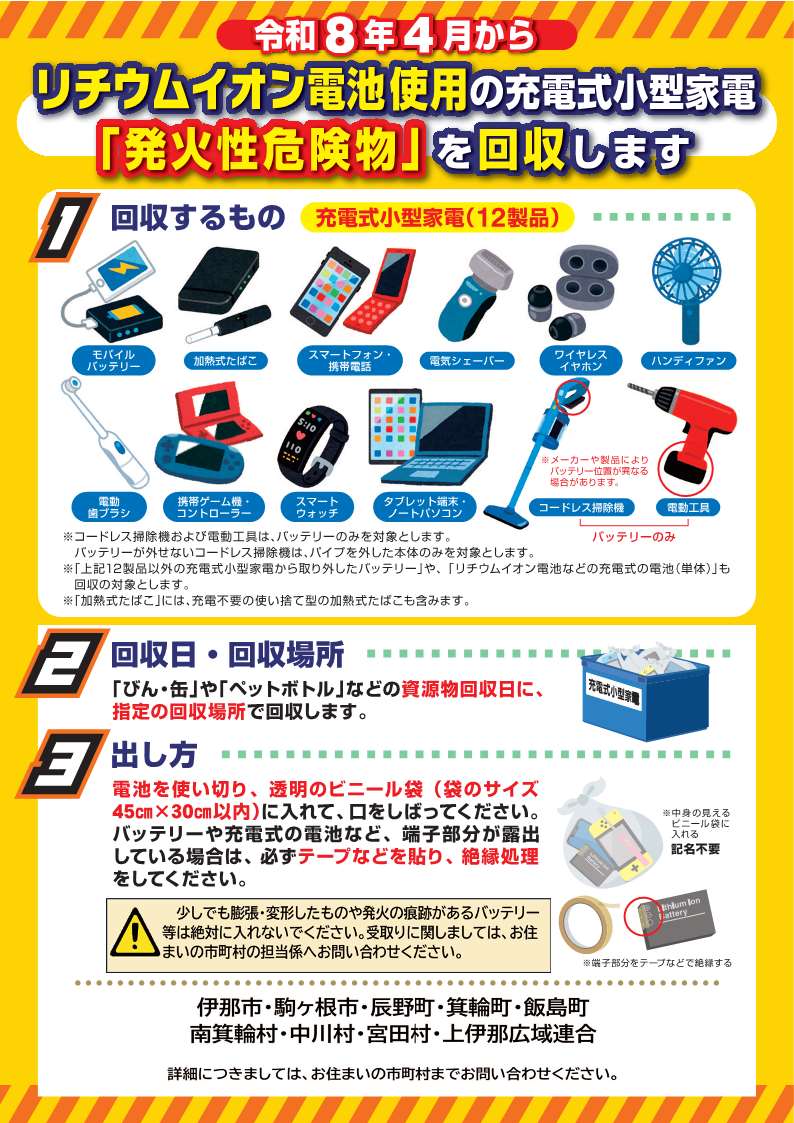 リチウムイオン電池を使用した充電式小型家電の分別回収について