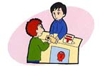 郵便局でリサイクル料金を支払っているイラスト